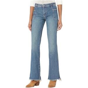 Free People We The Free Izzy Flare Jeans 29 Light Wash Raw Hem Boho